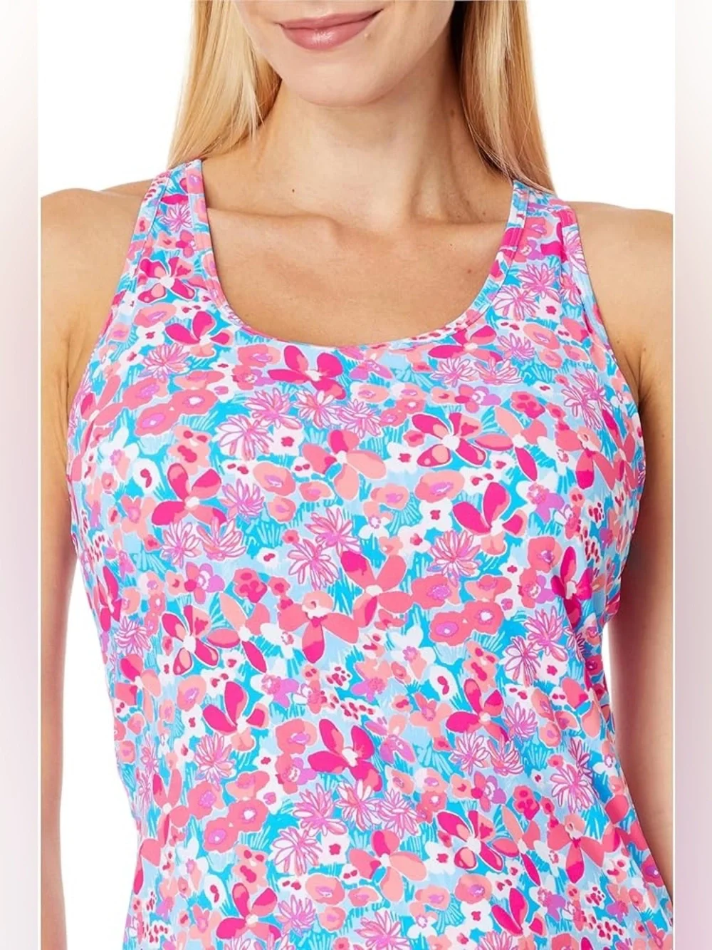 Lilly Pulitzer Luxletic Asana Bra Tank Top Large pink floral UPF 50+ athletic - Picture 4 of 15